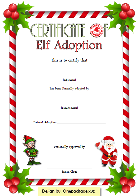 Funny Elf Adoption Certificate Free Printable Template Two Package