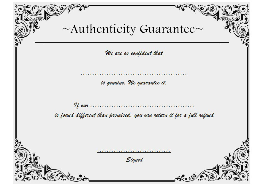 Printable Blank Certificate Of Authenticity Template