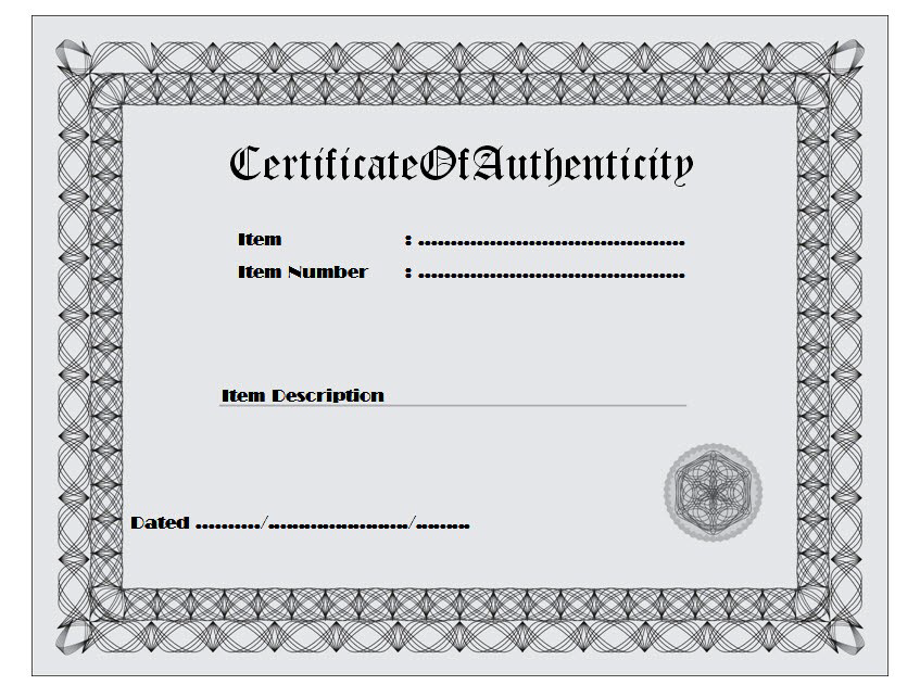 Certificate Of Authenticity Free Template Certificate Of Authenticity Printable Certificate Of