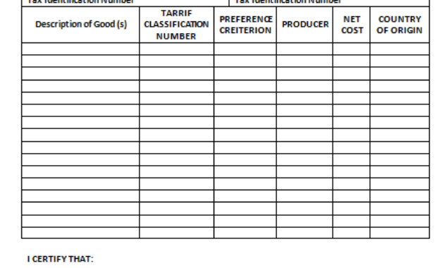 certificate of origin template free, nafta certificate of origin template, certificate of origin for a vehicle, country of origin certificate template, blank nafta certificate origin canada