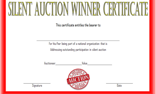 silent auction certificate template, silent auction gift certificate template, silent auction winner certificate template, silent auction donation certificate template, silent auction certificate examples