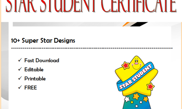star student certificate template, star student of the month certificate, super star student certificate, editable star student certificate, first certificate star student's book