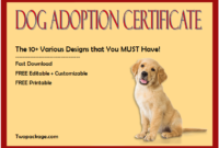 10+ Dog Adoption Certificate Free Printable Designs by Two Package