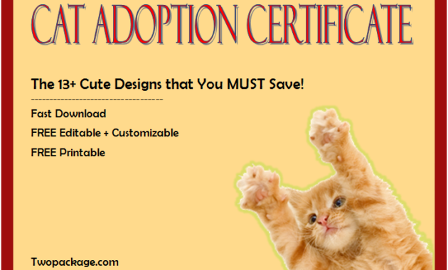 cat adoption certificate free printable, cat adoption gift certificate, kitten adoption certificate, animal adoption certificate, free pet adoption certificate template word