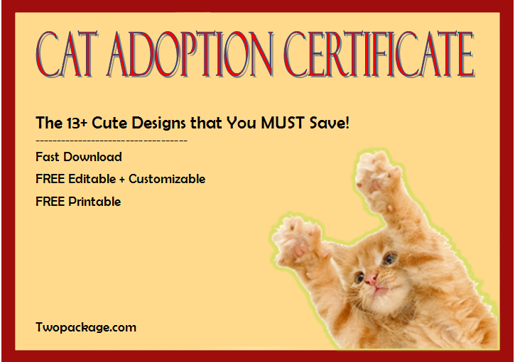 Top 13+ Cutest Cat Adoption Certificate Free Printable Designs
