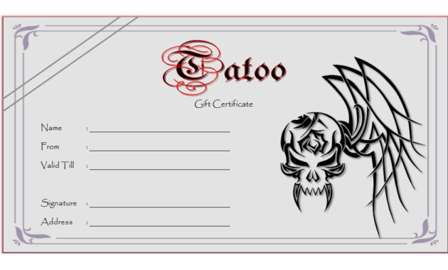 tattoo gift certificate template free, tattoo shop gift certificate template, tattoo gift voucher template, blank tattoo voucher, editable tattoo voucher template