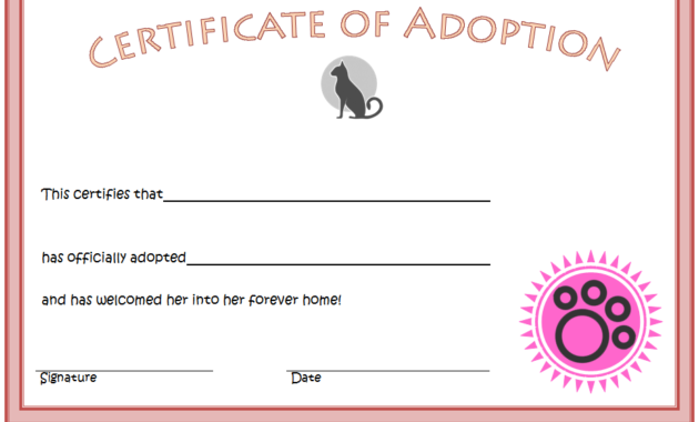cat adoption certificate free printable, cat adoption gift certificate, kitten adoption certificate, animal adoption certificate, free pet adoption certificate template word