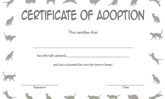 cat adoption certificate free printable, cat adoption gift certificate, kitten adoption certificate, animal adoption certificate, free pet adoption certificate template word