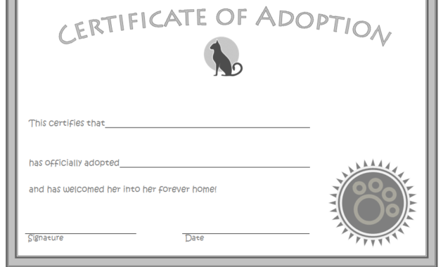 cat adoption certificate free printable, cat adoption gift certificate, kitten adoption certificate, animal adoption certificate, free pet adoption certificate template word