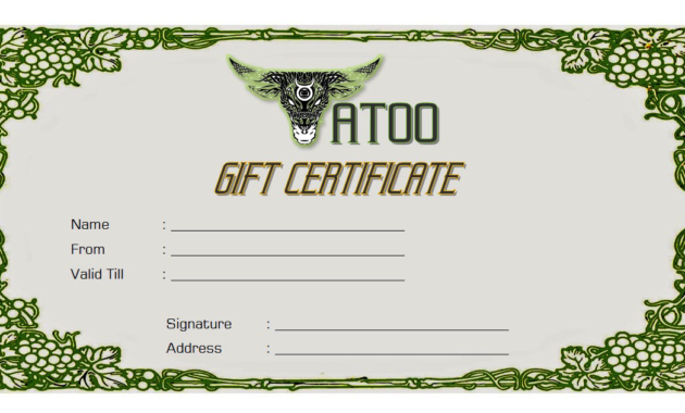 tattoo gift certificate template free, tattoo shop gift certificate template, tattoo gift voucher template, blank tattoo voucher, editable tattoo voucher template