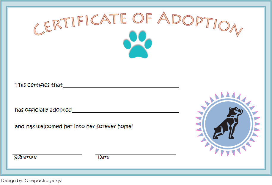 10+ Dog Adoption Certificate Free Printable Designs