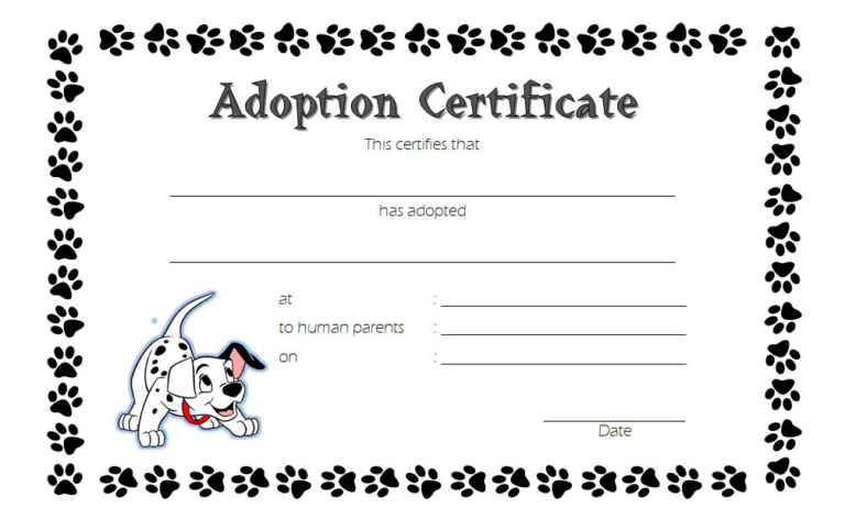 Printable Free Pet Adoption Certificate Template Word