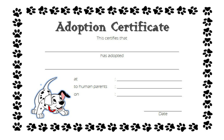 Top 10 Dog Adoption Certificate Free Printable Designs