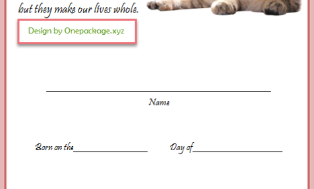cat birth certificate template, cat birth certificate free printable, kitten birth certificate template, birth certificate template for cat, pet birth certificate template