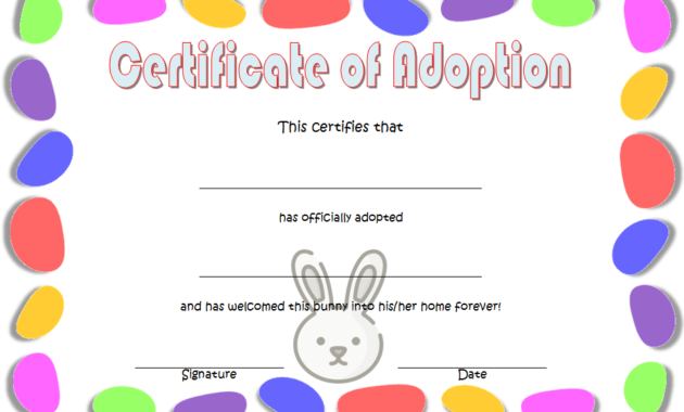 rabbit adoption certificate template, bunny adoption certificate, pet adoption certificate template free, animal adoption certificate, free pet adoption certificate template word