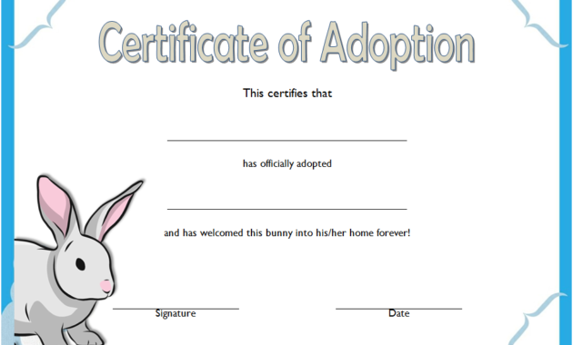 rabbit adoption certificate template, bunny adoption certificate, pet adoption certificate template free, animal adoption certificate, free pet adoption certificate template word