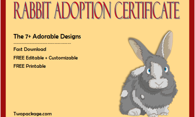 rabbit adoption certificate template, bunny adoption certificate, pet adoption certificate template free, animal adoption certificate, free pet adoption certificate template word