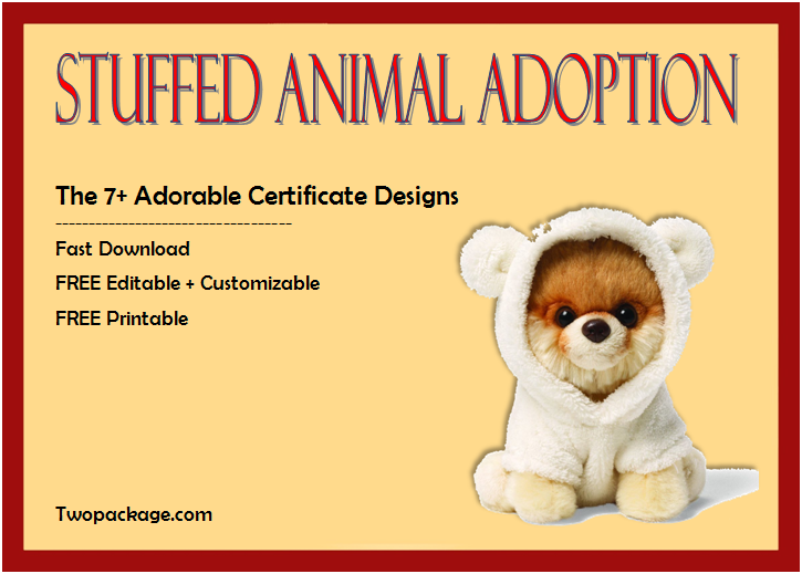 Stuffed Animal Adoption Certificate Template Free 2020