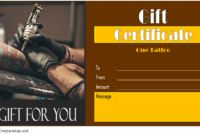 Tattoo Shop Gift Certificate Template Free Printable (3rd Version)