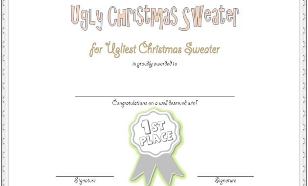 ugly sweater certificate template, ugly sweater award certificate template, ugly christmas sweater award certificate template, ugly sweater winner certificate template, free printable ugly sweater certificate template, ugly sweater contest winner certificate template