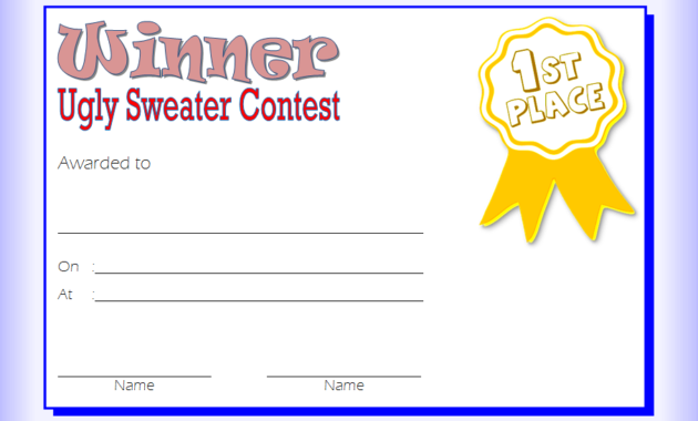 ugly sweater certificate template, ugly sweater award certificate template, ugly christmas sweater award certificate template, ugly sweater winner certificate template, free printable ugly sweater certificate template, ugly sweater contest winner certificate template