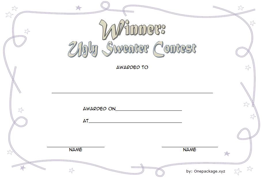 Ugly Sweater Winner Certificate Template FREE Printable 5 Two Package 