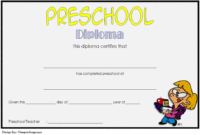Free Printable Preschool Diploma Certificate (Version 1)