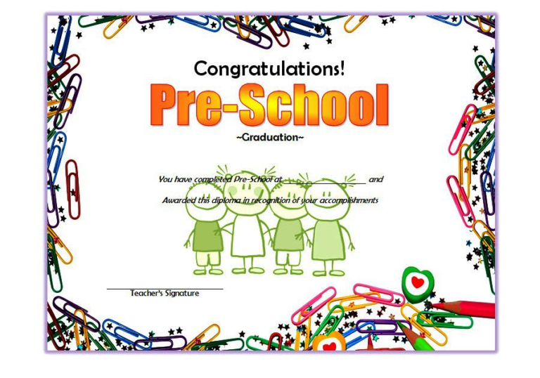 Template for Preschool Graduation Certificate Free 1 | Two Package Template