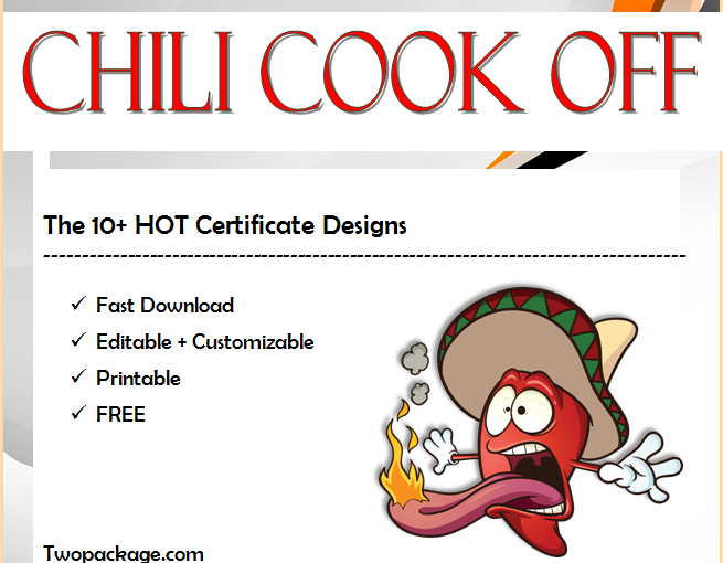Top 10+ Hottest Chili Cook Off Certificate Template FREE Printables