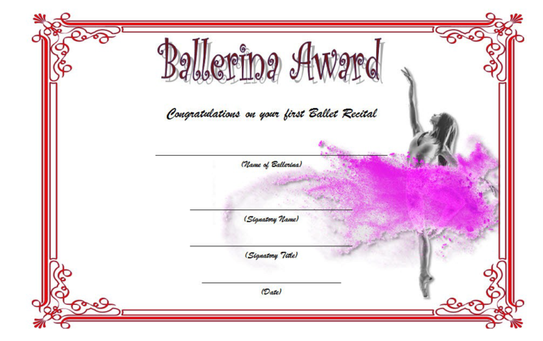 Top 10+ Pretty Ballet Certificate Templates Free Editable