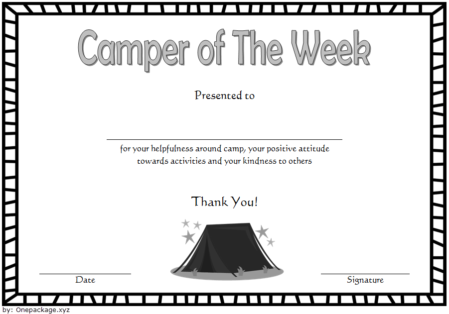 summer camp certificate design, camper of the week certificate template, summer camp certificate of participation