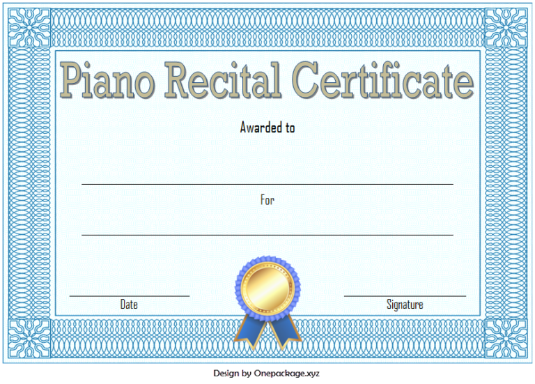 Piano Recital Certificate Free Printable 1 | Two Package Template