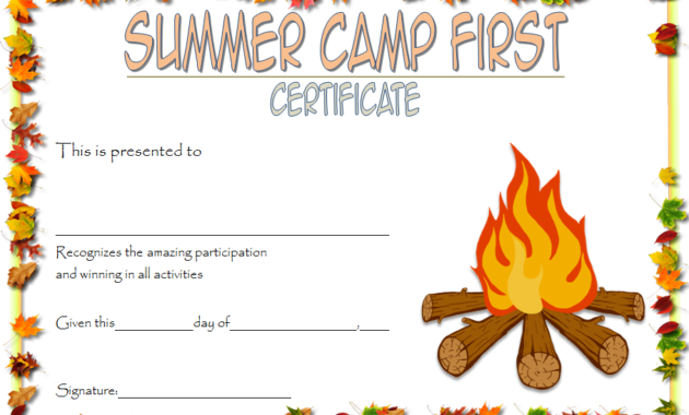 summer camp certificate design, camper of the week certificate template, summer camp certificate of participation