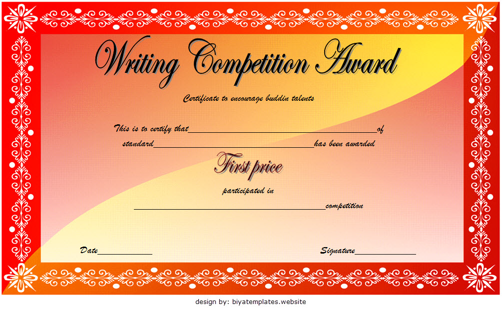 writing certificate template, writing competition certificate template, creative writing certificate template, essay writing competition certificate, writing contest certificate template