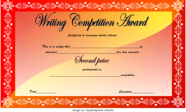 writing certificate template, writing competition certificate template, creative writing certificate template, essay writing competition certificate, writing contest certificate template