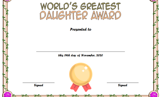 free printable best daughter certificate, best daughter in the world certificate, best daughter award certificate, world's best daughter certificates free, worlds best daughter certificate