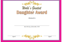 Best Daughter Award Certificate Template Free 2