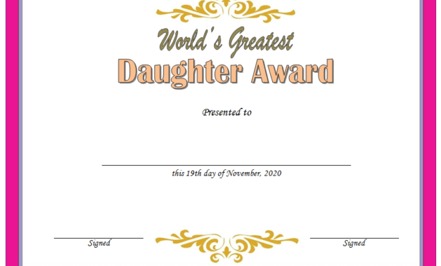 free printable best daughter certificate, best daughter in the world certificate, best daughter award certificate, world's best daughter certificates free, worlds best daughter certificate