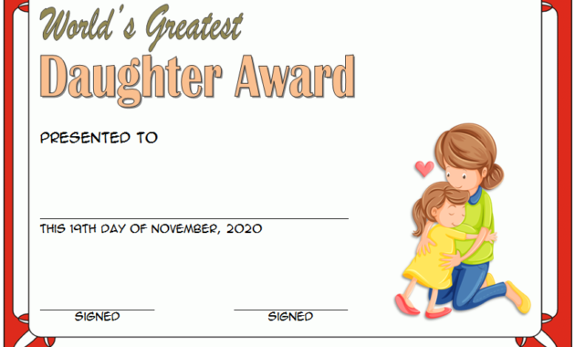 free printable best daughter certificate, best daughter in the world certificate, best daughter award certificate, world's best daughter certificates free, worlds best daughter certificate