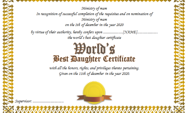 free printable best daughter certificate, best daughter in the world certificate, best daughter award certificate, world's best daughter certificates free, worlds best daughter certificate