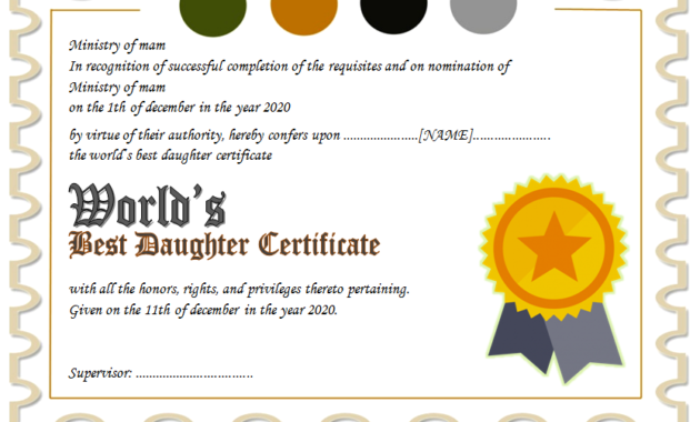 free printable best daughter certificate, best daughter in the world certificate, best daughter award certificate, world's best daughter certificates free, worlds best daughter certificate