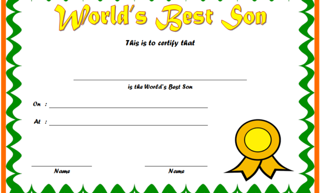 world's best son certificate, best son award certificate, best son ever certificate, printable best son certificate