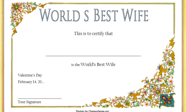 world's best wife certificate template, best wife award certificate, best wife in the world certificate, best wife certificate online