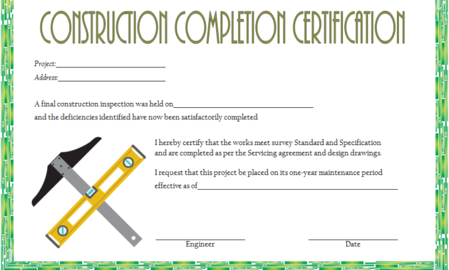 certificate of completion construction template, construction certificate of completion template, building certificate of completion template, construction training certificate template, construction vesting certificate template, construction certificate template