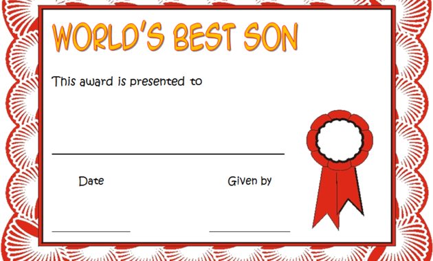 world's best son certificate, best son award certificate, best son ever certificate, printable best son certificate