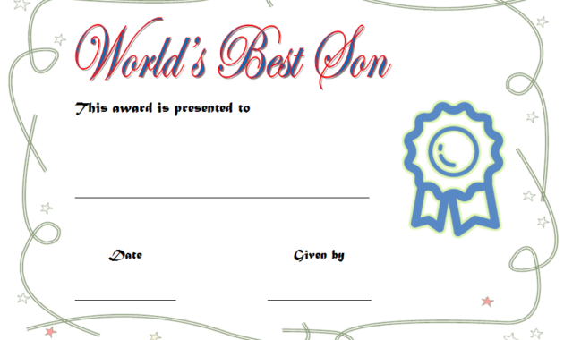 world's best son certificate, best son award certificate, best son ever certificate, printable best son certificate