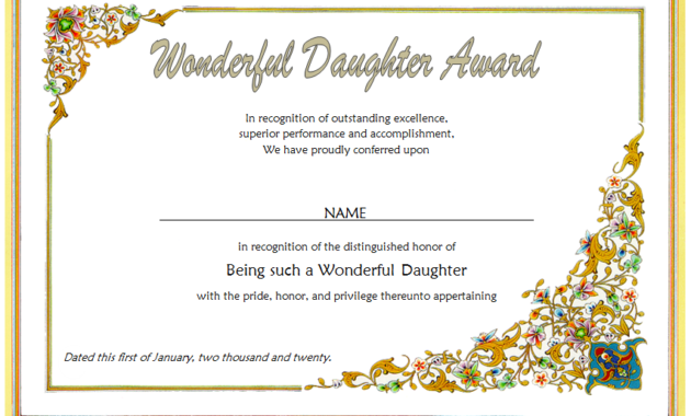 free printable best daughter certificate, best daughter in the world certificate, best daughter award certificate, world's best daughter certificates free, worlds best daughter certificate