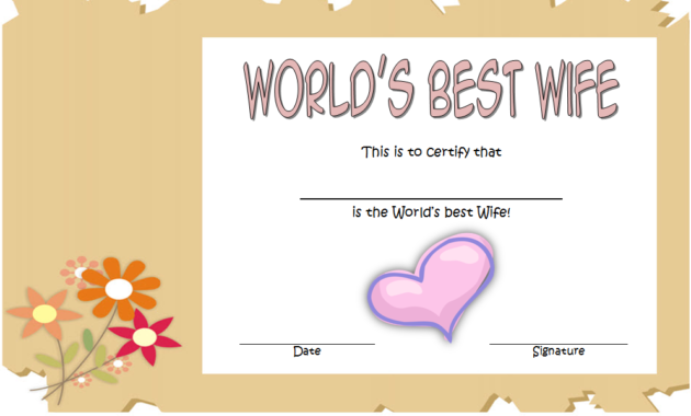 world's best wife certificate template, best wife award certificate, best wife in the world certificate, best wife certificate online