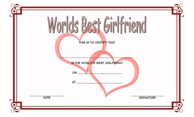 best girlfriend certificate template, best girlfriend certificate printable, best girlfriend award certificate template, best girlfriend in the world certificate