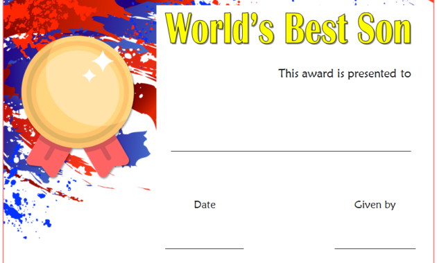 world's best son certificate, best son award certificate, best son ever certificate, printable best son certificate